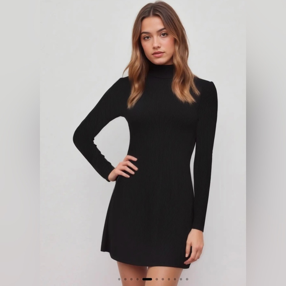 Cider High Neck Solid Mini Dress, Size Medium